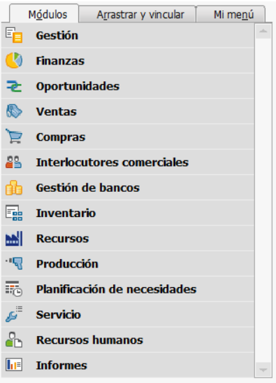 Lista de módulos en SAP Business One